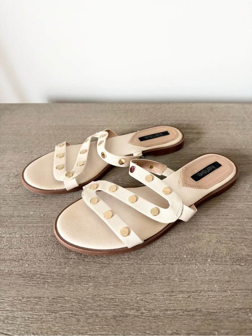 Kensie Women’s Cream Studded Slide Sandals Size 7